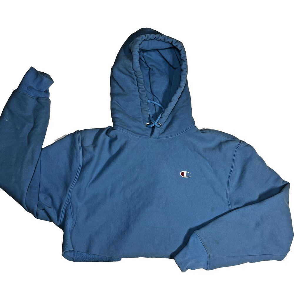 Champion Reverse Weave Hoodie Women M Blue Cropped